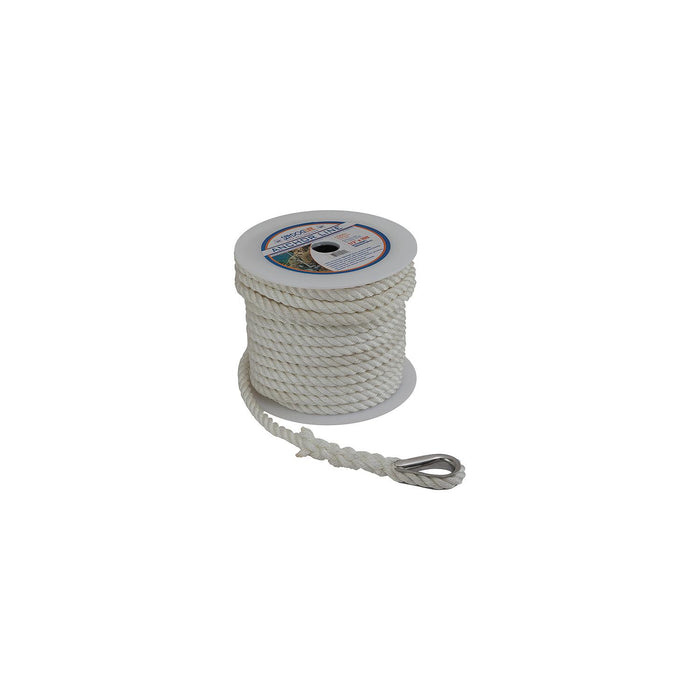 Sea Dog 301110100WH1 Premium Twisted 3-Strand Nylon Anchor Line, 3/8" €” 100'