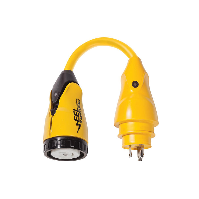 Marinco P30-504 EEL Pigtail Adapter Dock Side Male 30A 125V Locking to Boat Side Female 50A 125/250V Locking With Sealing Collar System