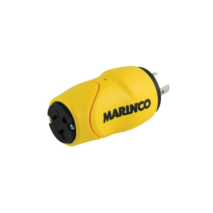 Marinco S20-15 (Old 80A) Straight Adapter Dock Side Male 20A/125V Locking to Boat Side Female 15 or 20A 125V Straight Blade