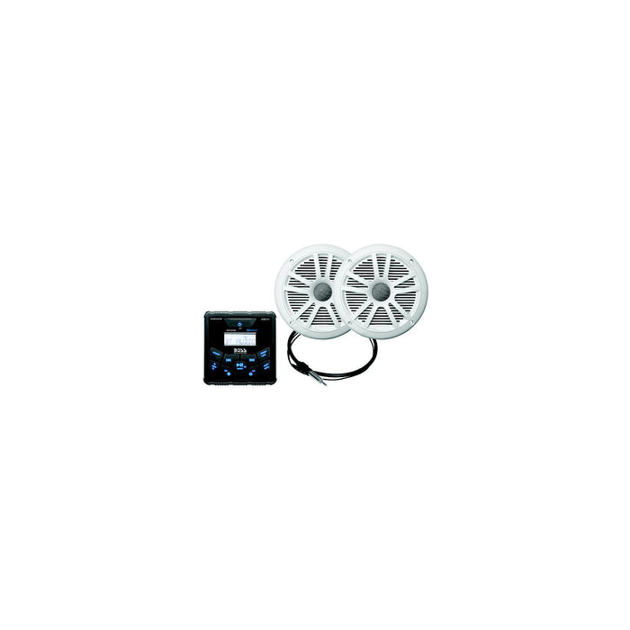 Boss MCKGB450W6 Bluetooth marine gauge receiver with white 6.5 inch waterproof speakers