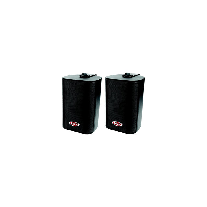 Boss MR4.3B 4 inch 3-way marine enclosed speakers in black waterproof housing