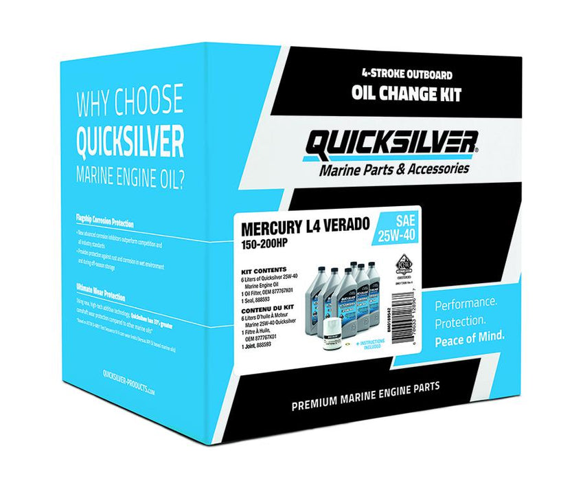 Quicksilver 25W-40 Oil Change Kit for 150-200hp 4-Stroke Mercury L4 Verado Outboards