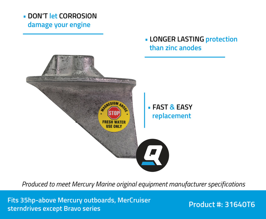 Quicksilver 31640T6 Magnesium Anode for Mercury, Mariner Outboards, MerCruiser Sterndrives