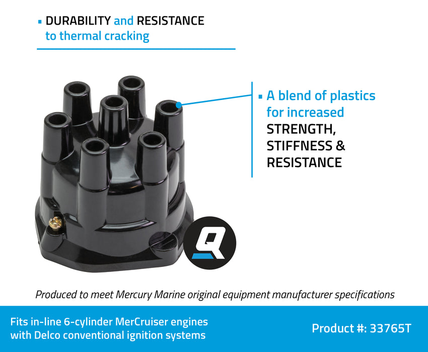 Quicksilver 33765T Distributor Cap for Marinized 6-Cylinder GM Inline Engines with Delco Conventional Ignition Systems