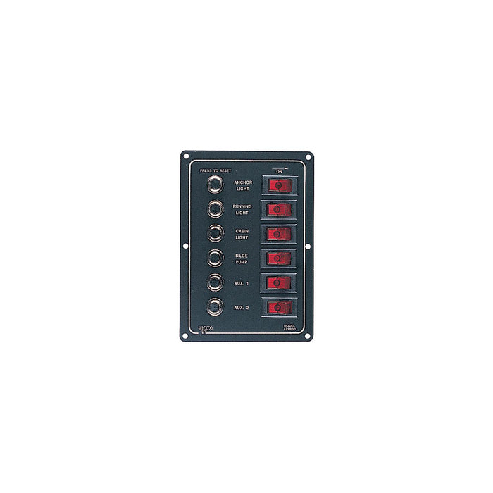 SeaDog 422800 Aluminum 6 Circuit Breaker Panel | 6-1/2" x 4-1/2" | Stamped Anodized Aluminum