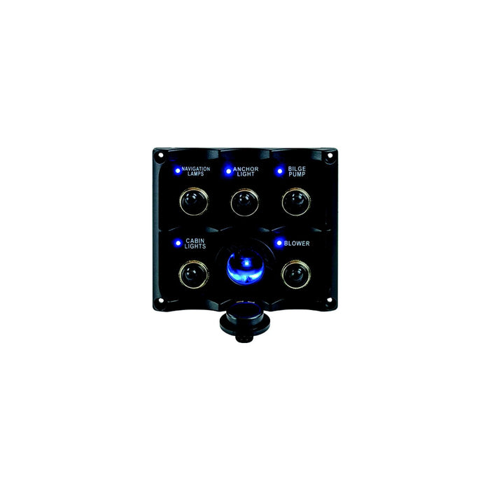 Seadog 424627-1 Water Resistant Toggle Switch Panel w/5 Switches & Power Stocket