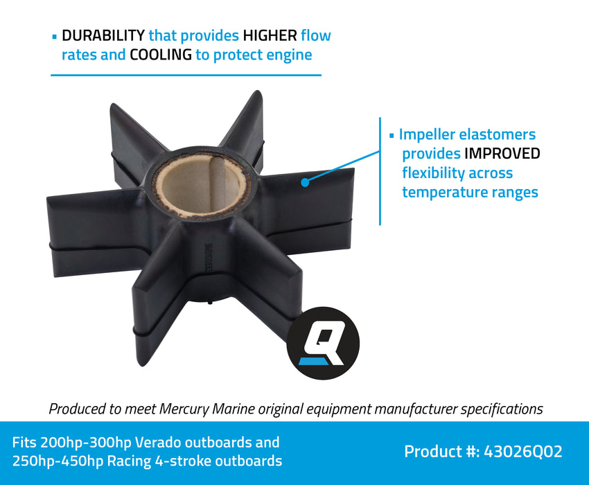 Quicksilver 43026Q02 Water Pump Impeller for Select Mercury 4-Stroke Outboards and MerCruiser Alpha Gen II Sterndrives