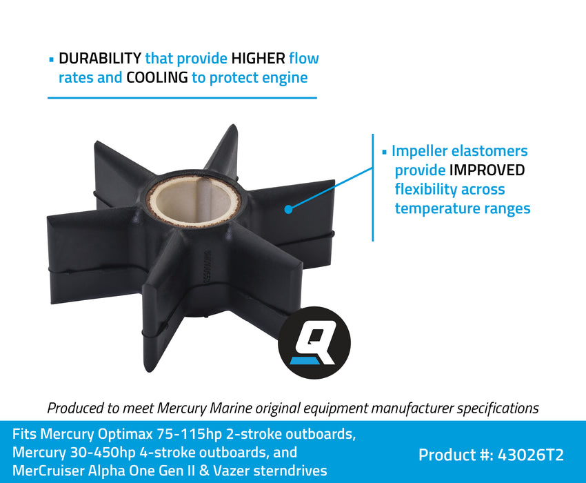 Quicksilver 43026T2 Water Pump Impeller for Select Mercury Outboards and MerCruiser Alpha One Gen II Sterndrives