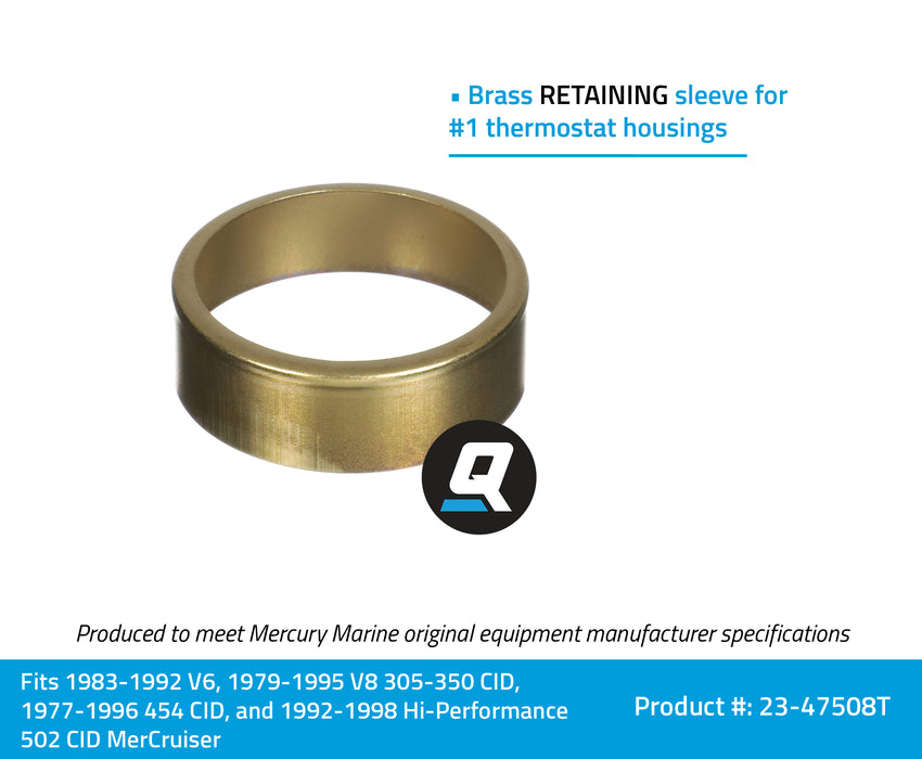 Quicksilver 47508T Brass Retaining #1 Thermostat Sleeve for Select MerCruiser V6 and V8 Engines