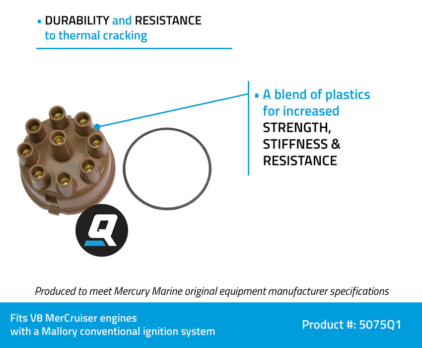 Quicksilver 5075Q1 Distributor Cap for Marinized V8 Engines by Ford with Mallory Conventional Ignition Systems