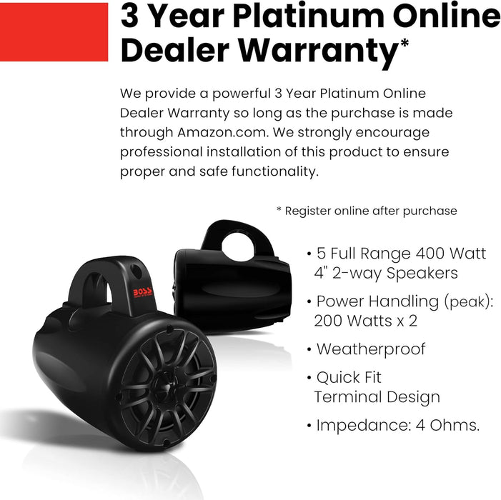 Boss 4 Weatherproof 2-Way Waketower Speaker System, Black