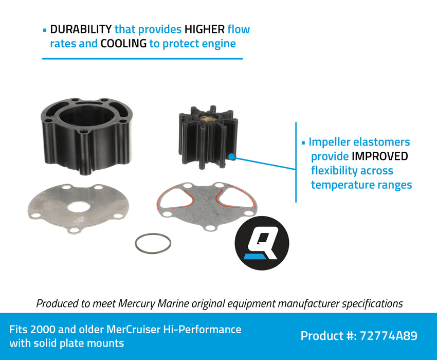Quicksilver 72774A89 Water Pump Repair Kit for 2-Piece Plastic Body Sea Water Pumps