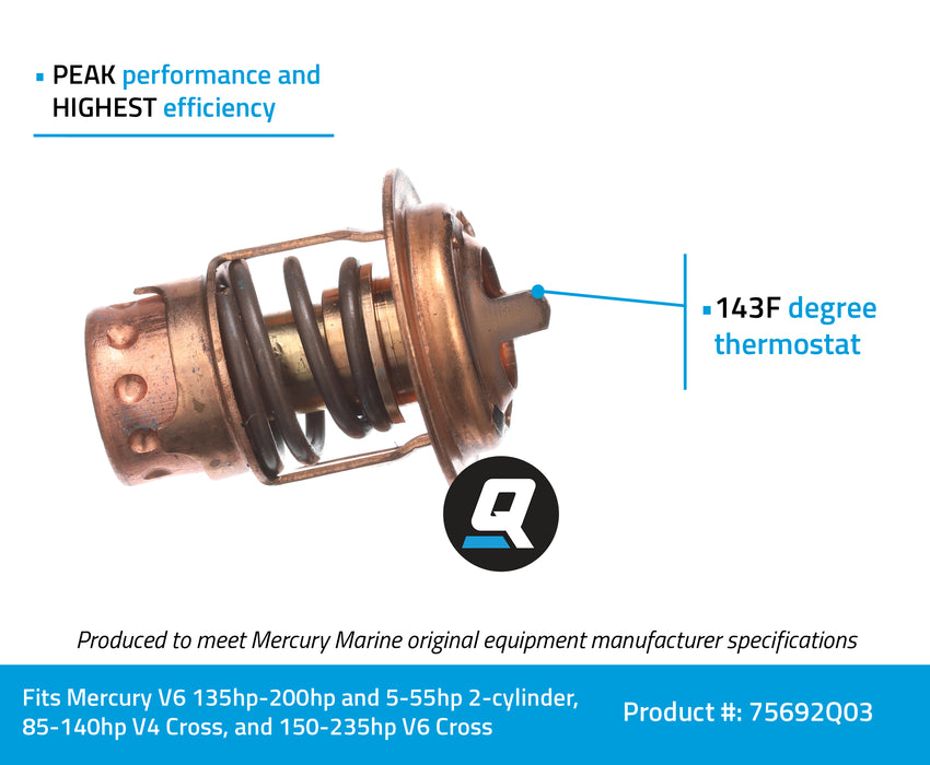 Quicksilver 75692Q03 Replacement 143 Degree F Thermostat for Select Mercury and Mariner Outboards