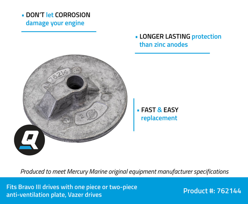 Quicksilver 762144 Aluminum Anode Plate for Select Bravo III and Vazer Drives