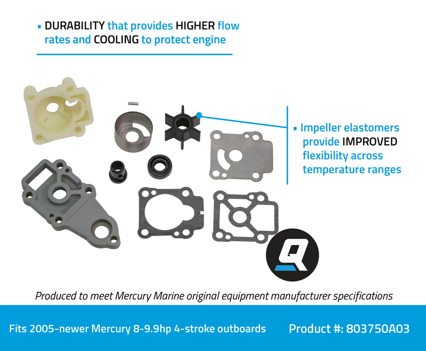 Quicksilver 803750A03 Replacement Water Pump Kit for Mercury and Mariner 8-9.9hp 4-Stroke Outboards
