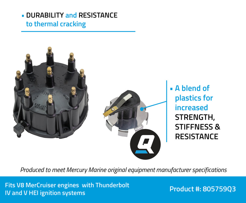Quicksilver 805759Q3 Distributor Cap Kit for Marinized V8 Engines by GM with Thunderbolt IV and V HEI Ignition Systems