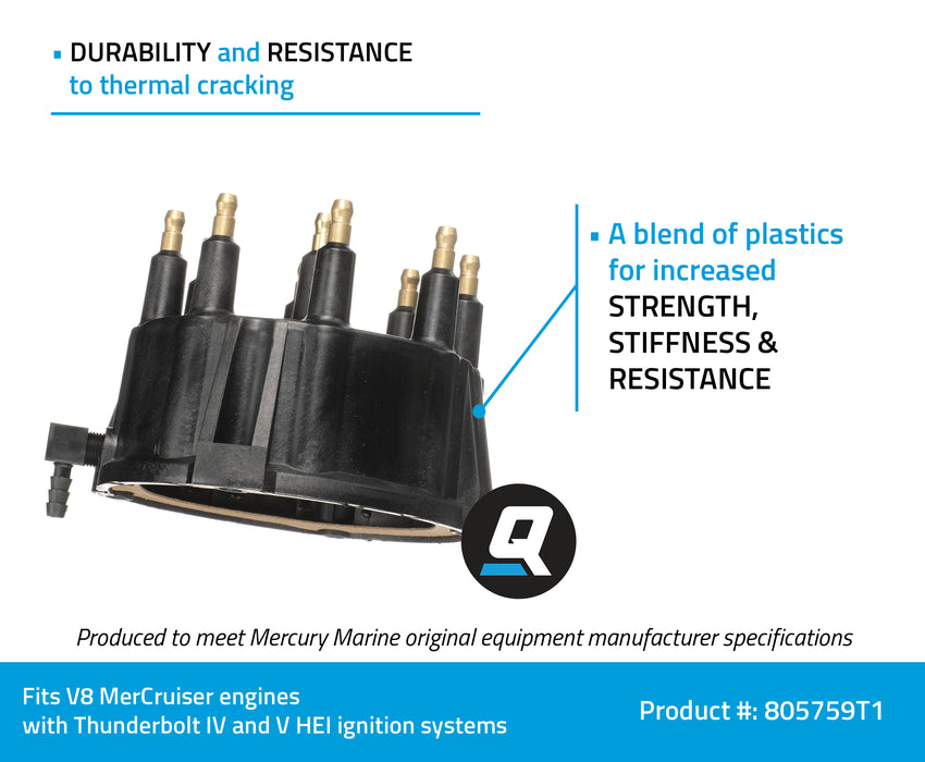 Quicksilver 805759T1 Distributor Cap Kit for Marinized V8 MerCruiser Engines by GM with Thunderbolt IV and V HEI Ignition Systems