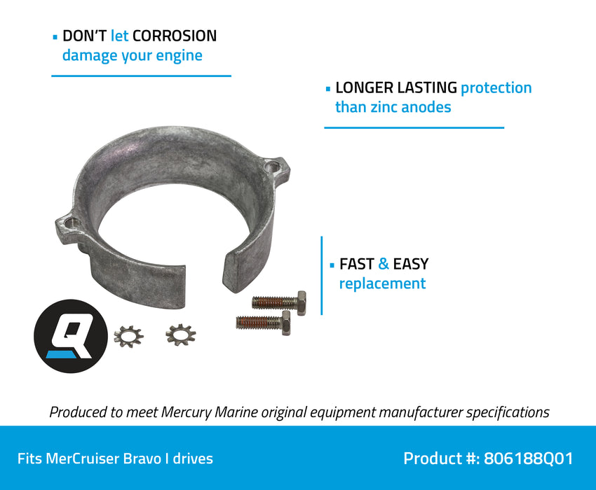 Quicksilver 806188Q01 Aluminum Anode for MerCruiser Bravo I Bearing Carrier