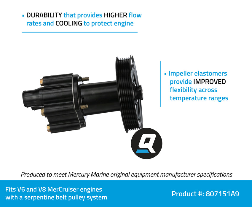 Quicksilver 807151A9 Sea Water Pump Housing for V6 and V8 MerCruiser Engines with a Serpentine Belt Pulley System