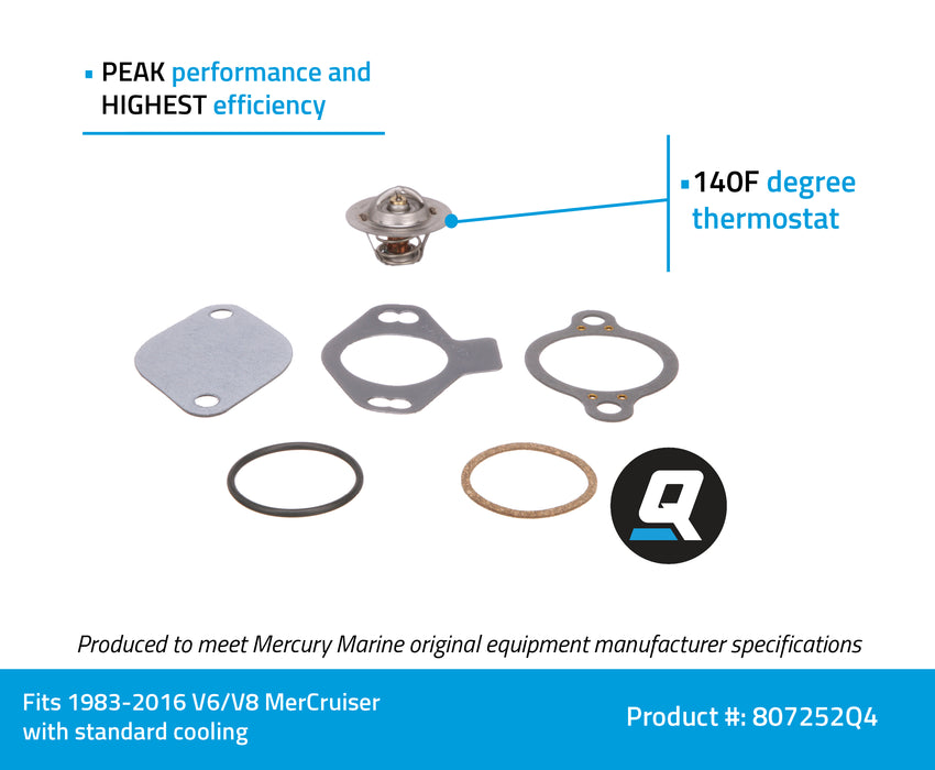 Quicksilver 807252Q4 Replacement 140 Degree F Thermostat for V6 and V8 MerCruiser Engines 1983-2016
