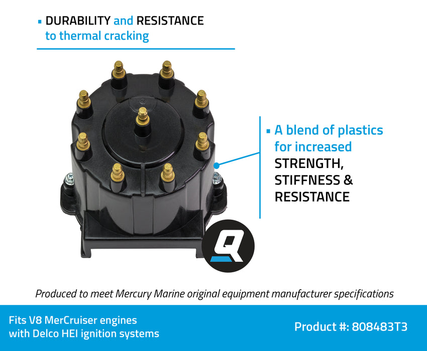 Quicksilver 808483T3 Distributor Cap Kit for Select Marinized V8 Engines by GM with Delco HEI Ignition Systems