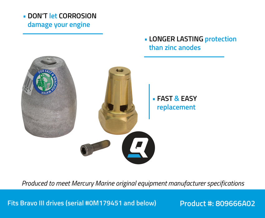 Quicksilver 809666A02 Aluminum Anode Kit for Prop Nut on Bravo III Drives