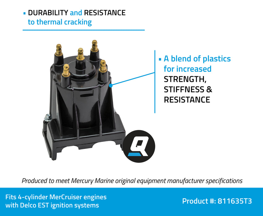 Quicksilver 811635T3 Distributor Cap for Marinized 4-Cylinder Engines by GM with Delco EST Ignition Systems