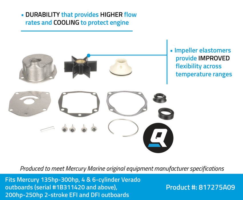 Quicksilver 817275A09 Water Pump Repair Kit for Mercury Verado 4-Cylinder 135-300hp Outboards