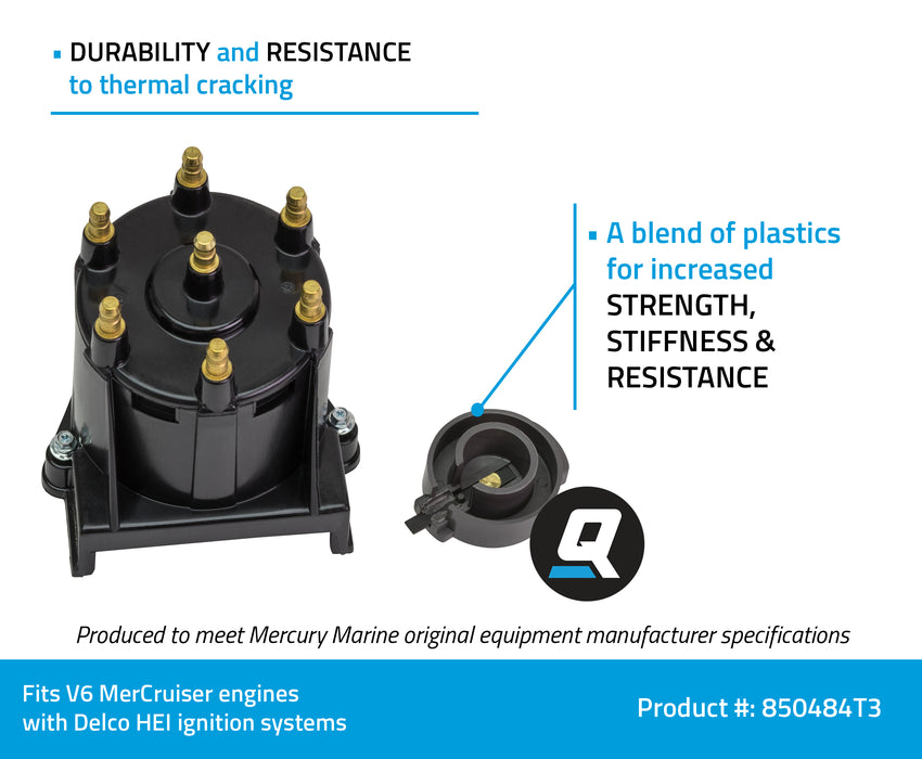 Quicksilver 850484T3 Distributor Cap and Rotor Kit for Marinized V6 Engines by GM with Delco HEI Ignition Systems