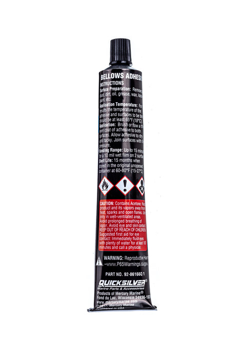 Quicksilver 86166Q1 Bellows Adhesive, Resistant to Oil, Grease, Gasoline and Water, 1.5 oz Tube