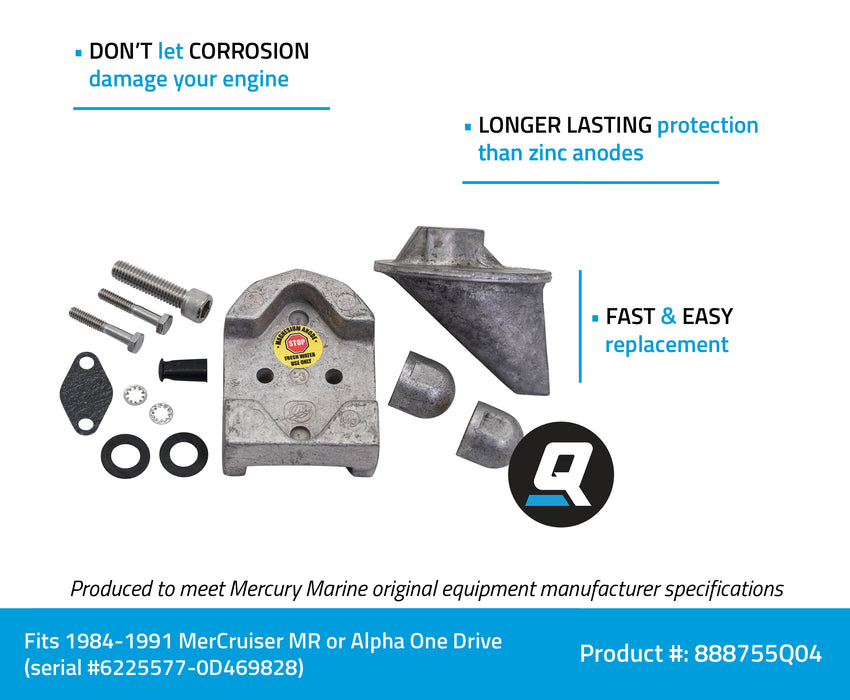 Quicksilver 888755Q04 Magnesium Anode Kit for Select MerCruiser MR and Alpha One Drives, 1984-1991