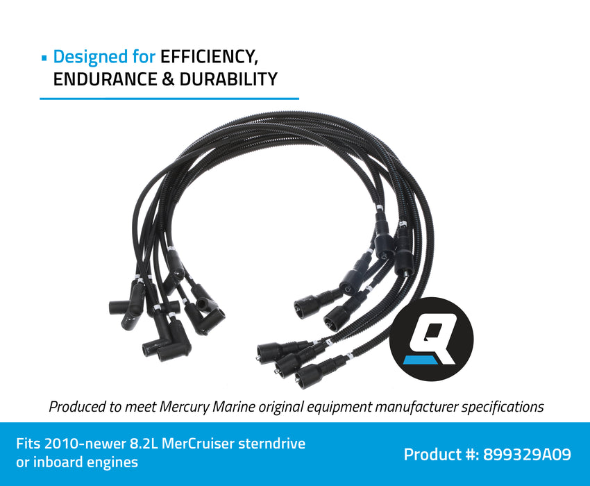 Quicksilver 899329A09 Spark Plug Wire Kit for Select 8.2L MerCruiser Sterndrive or Inboard Engines, 2010 & Newer