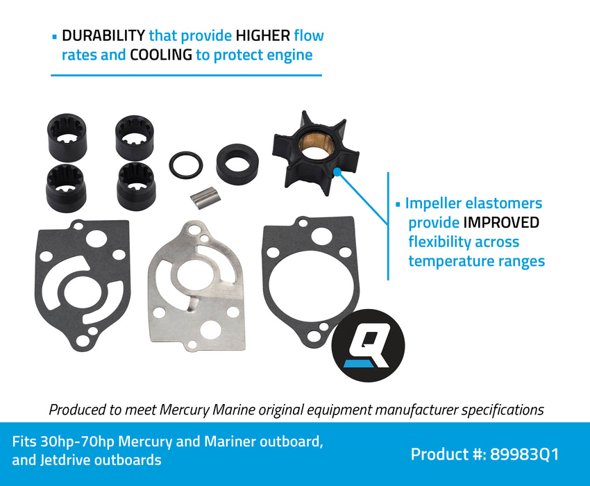 Quicksilver 89983Q1 Water Pump Repair Kit for Select Mercury and Mariner 30-70hp Outboards and Jet Drive Outboards