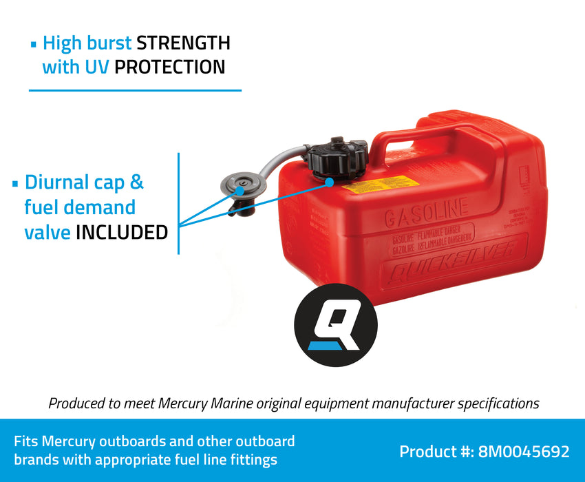 Quicksilver 8M0045692 Portable Marine Boat Fuel Tank with Fuel Demand Valve, 3.2 Gallon Capacity