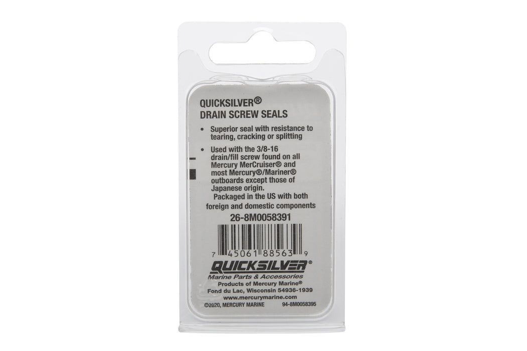 Quicksilver 8M0058391 Gear Case Drain Screw Seal for Select Mercury Outboards and Sterndrives, Pack of 2