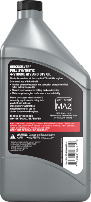 Quicksilver 5W-40 Full Synthetic 4-Stroke ATV Engine Oil, 1 Quart