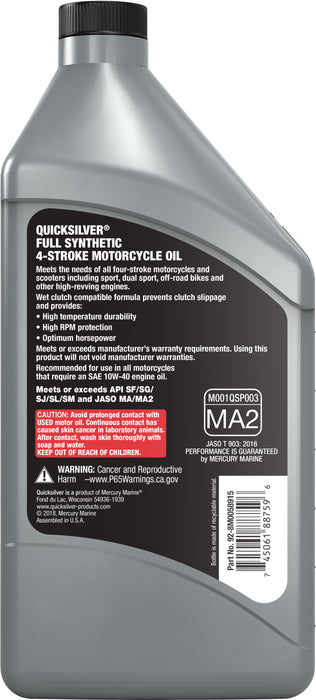Quicksilver 10W-40 Full Synthetic Motorcycle Oil, 1 Quart