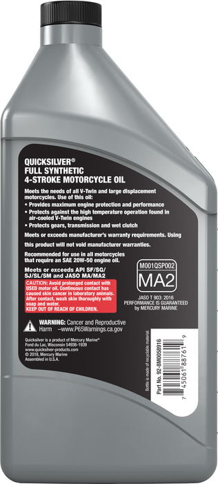 Quicksilver 20W-50 Full Synthetic Motorcycle Oil, 1 Quart