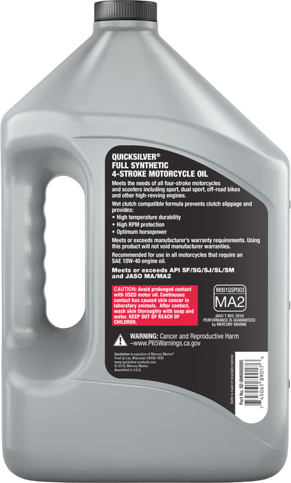 Quicksilver 10W-40 4-Stroke Full Synthetic Motorcycle Oil, 1 Gallon