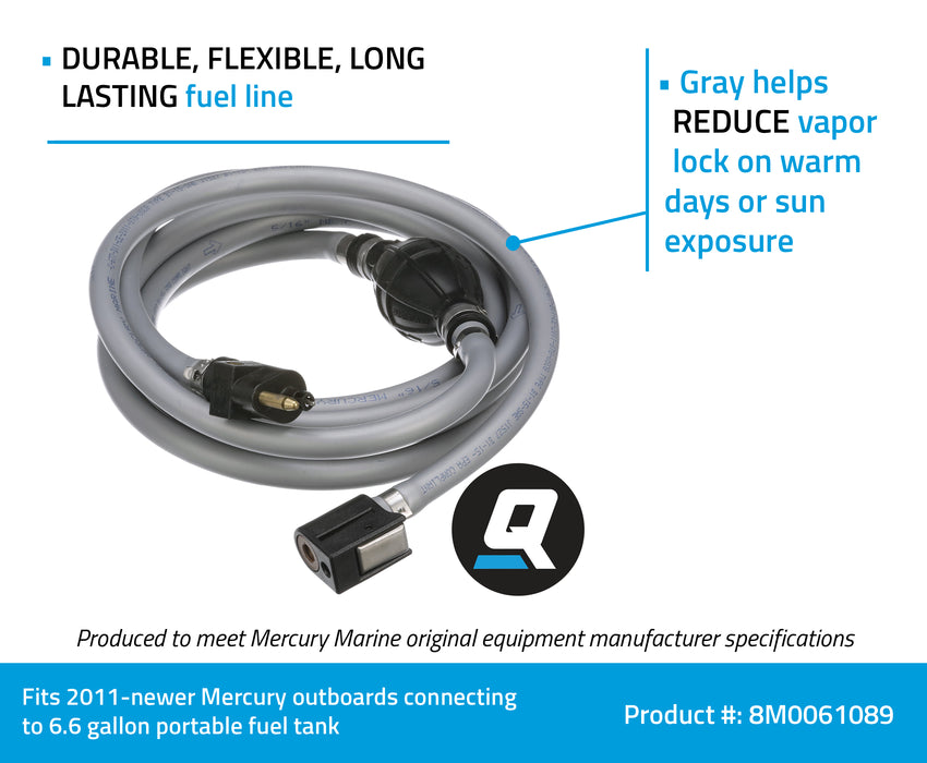Quicksilver 8M0061089 Fuel Line Assembly, 12 Ft. Long with Primer Bulb & Connections