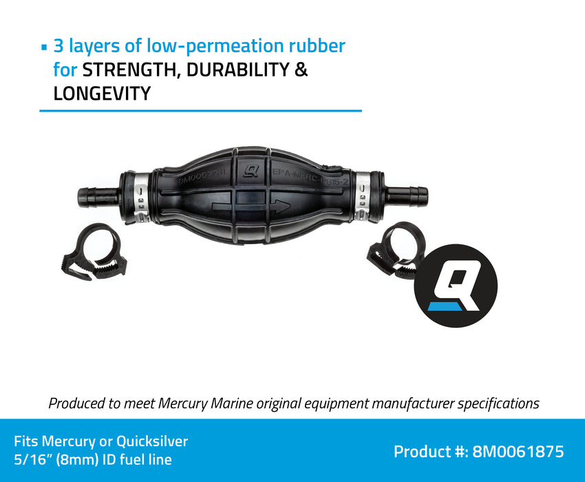 Quicksilver 8M0061875 Primer Bulb with 2 Hose Clamps for 5/16 In. (8mm) Fuel Lines