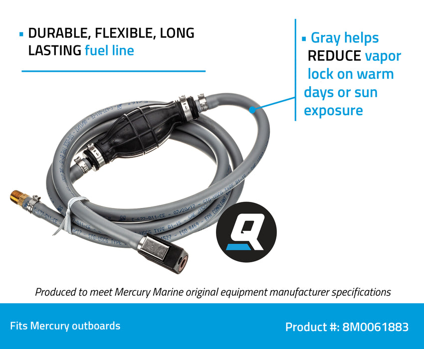 Quicksilver 8M0061883 Fuel Line Assembly, 8 Ft. Long with Primer Bulb
