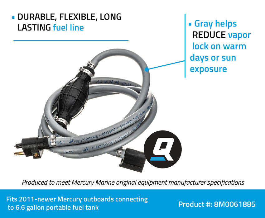 Quicksilver 8M0061885 Fuel Line Assembly, 8 Ft. Long with Primer Bulb