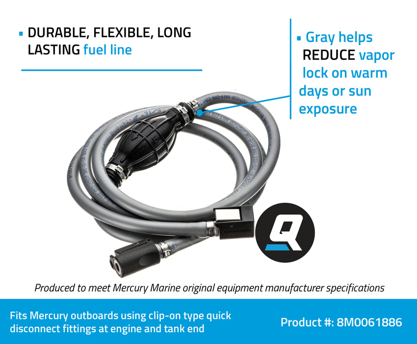 Quicksilver 8M0061886 Fuel Line Assembly, 8 Ft. Long with Primer Bulb