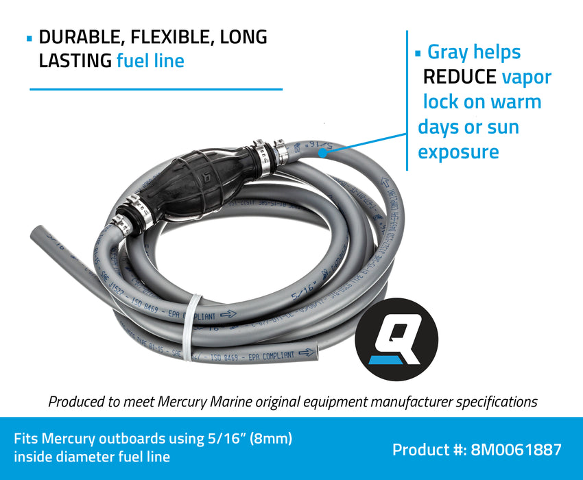 Quicksilver 8M0061887 Fuel Line Assembly, 12 Ft. Long with Primer Bulb