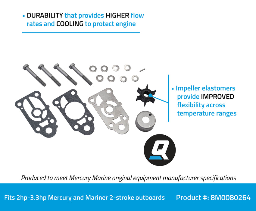 Quicksilver 8M0080264 Water Pump Repair Kit for Mercury and Mariner 3.3hp Outboards