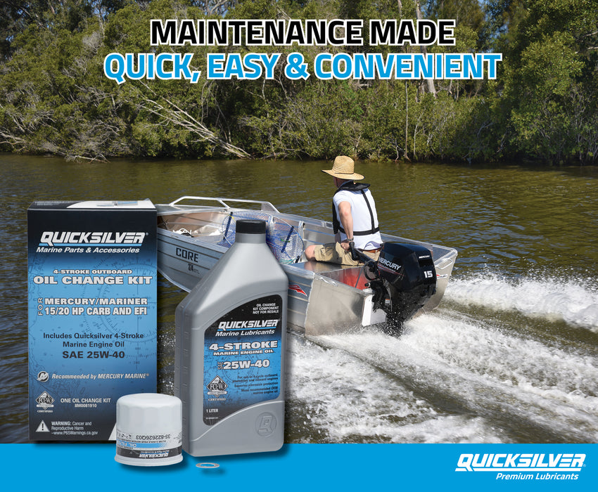Quicksilver 25W-40 Oil Change Kit for 4-Stroke 15hp and 20hp Mercury Outboards