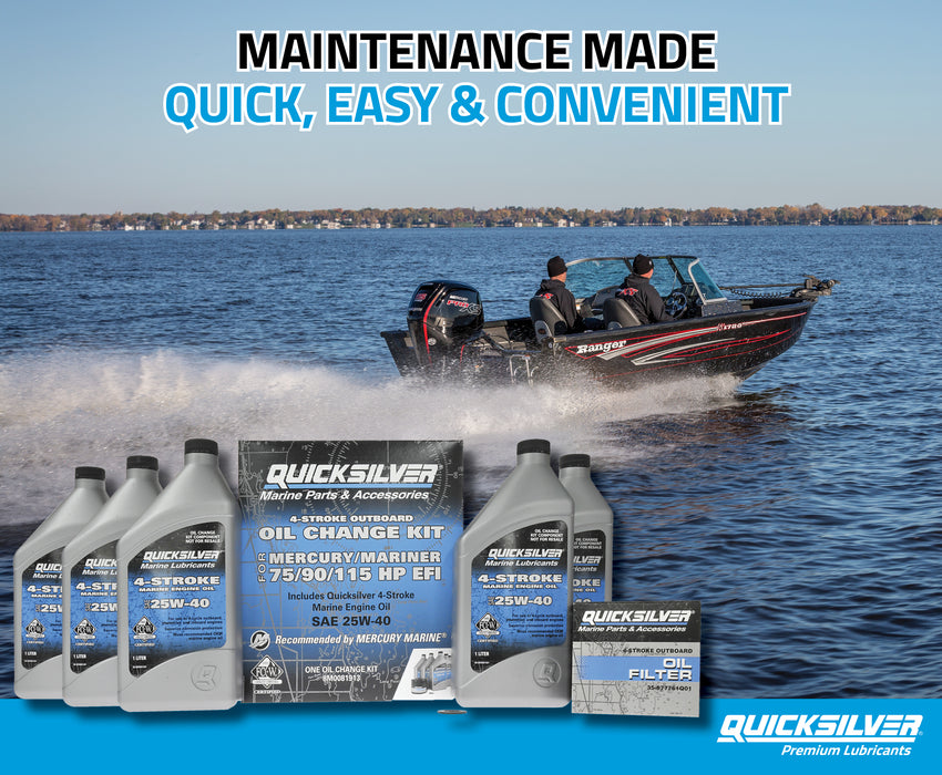 Quicksilver 25W-40 Oil Change Kit for 4-Stroke 75hp, 90hp and 115hp Mercury 1.7L Outboards