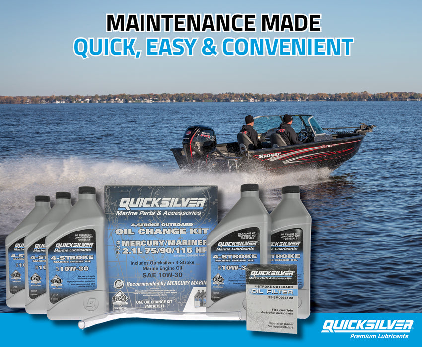 Quicksilver 10W-30 Oil Change Kit for 4-Stroke 75hp, 90hp and 115hp Mercury 2.1L Outboards
