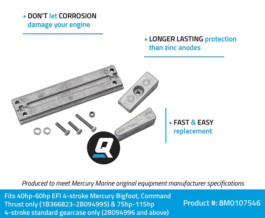 Quicksilver 8M0107546 Aluminum Anode Kit for Select Mercury 40-115hp Outboards
